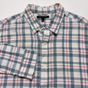 Banana Republic Shirt Mens Large Blue Plaid Linen Button Down Long Sleeve Casual